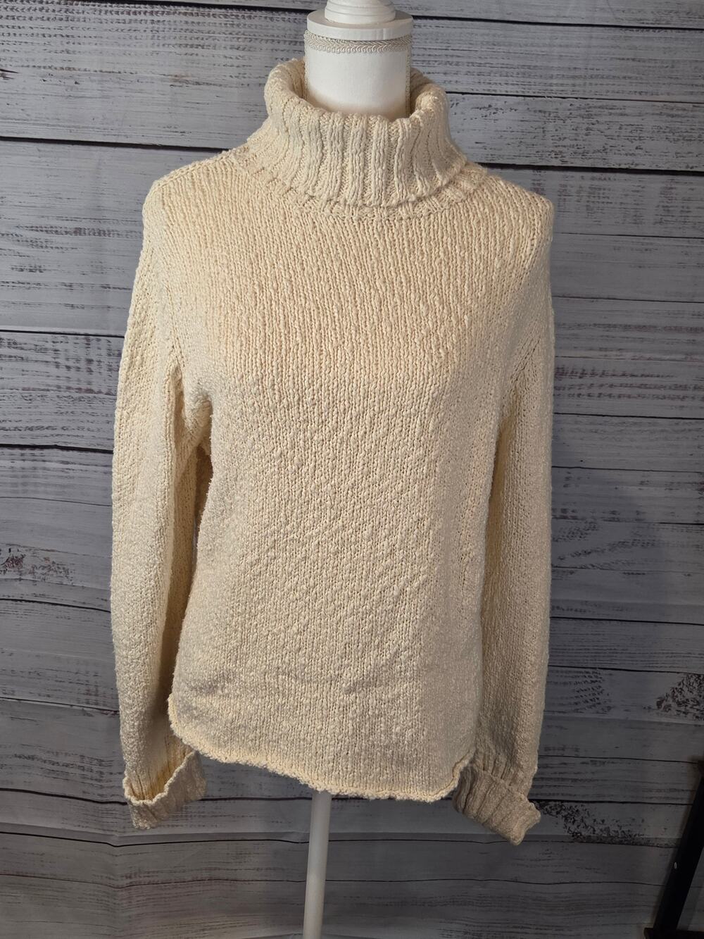 Sundance Catalog Cream Textured Knit Turtleneck Sweater Boho XL